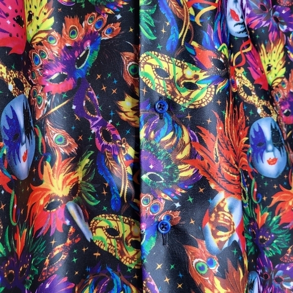 Vittorio Farino Colorful Button Up Shirt. Mardi Gras Vibrant. Masks Colorful XX - Picture 5 of 12